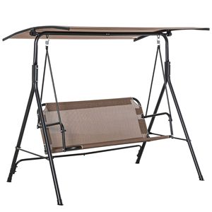 2 Seater Brown Patio <b>Swing</b> Chair with Adjustable Canopy Egg Design Armrests Steel <b>Frame</b> & Texeline Fabric for Outdoor Porch - Product Image 1