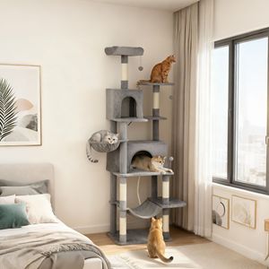 Torre para Gatos de 80 Pulgadas de Alto, Color Gris Oscuro, con 2 Condominios, 2 Hamacas, 6 Postes de Sisal para Rascar, Árbol para Gatos de Varios Niveles y Rascador - Product Image 2