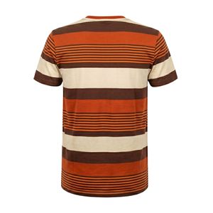 T-shirt rayé décontracté de luxe à grammage élevé, marron terreux, style rétro, pour le quotidien, en coton respirant, pour hommes - Product Image 2
