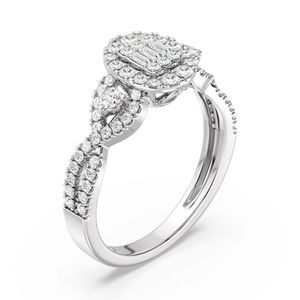 แหวนหมั้นทรงวงรีประดับเพชรแบบวงแหวน - Product Image 4
