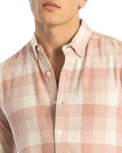 Chemise en coton à carreaux rose pêche et blanc pour homme, manches longues, boutonnée, décontractée, coupe ajustée, fabrication OEM, qualité supérieure - Product Image 4