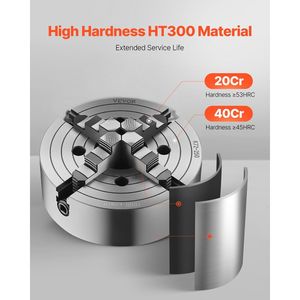 Mandrino per tornio a 4 griffe da 10 (250 mm) con chiave a T, viti di fissaggio e ganasce reversibili, gamma di serraggio 0,6-9,84 (15-250 mm) - Product Image 2