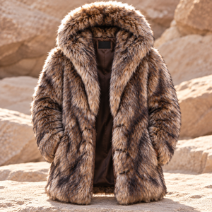 <b>Men's</b> Faux Fox Fur Parka Hooded Overcoat Thick Winter <b>Coat</b> Regular Fit Single Button Solid Color Outerwear - Product Image 2