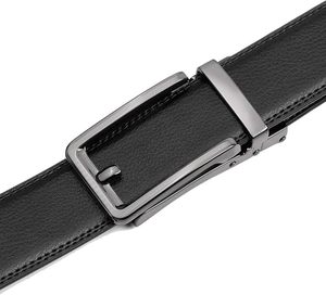 Cinturón Casual de Cuero Genuino para Hombre, Color Negro Sólido, Hebilla Rectangular Plateada, Duradero, Moldeado en una Sola Pieza, 3.5cm de Ancho, 110cm - Product Image 4