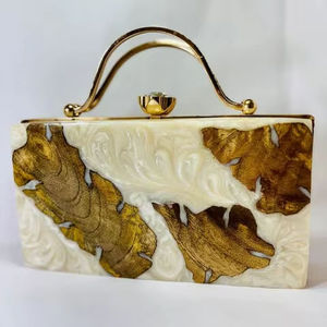 Golden Fern Ivory Marble Leaf Eco-Friendly Hand-Painted <b>Resin</b> Home Decor <b>Table</b> Sculpture Nature Luxe <b>Top</b> Handle - Product Image 1