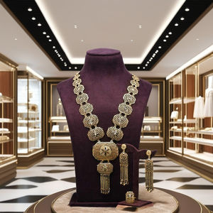 สร้อยคอ/ต่างหู/แหวนรูปตัวยาวชุบทองเครื่องประดับแฟชั่นแบบดั้งเดิมหรูหราสำหรับงานแต่งงานและงานปาร์ตี้วัสดุทองเหลือง - Product Image 4