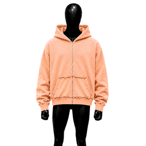 Peach Oversized Full Zip Hoodie Washed Vintage Heavyweight Streetwear Distressed Fleece Hooded Sweatshirt Wholesale Casual Autum - Product Image 1
