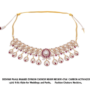 Conjunto de Collar Choker con Perlas, Diamantes, Circonitas y Piedras Kundan - Chapado en Oro - Estilo Étnico - Para Bodas y Fiestas - Product Image 2