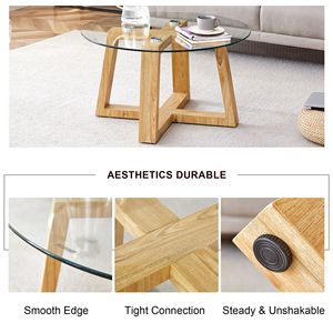 Moderno pratico tavolino circolare trasparente in vetro temperato colore legno MDF formato materiale 31.5 "* 31.5" * 17.7 "per - Product Image 6