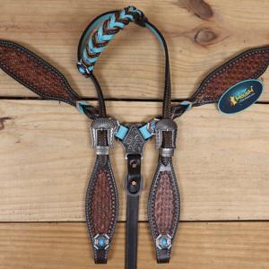 Ensemble de têtière et de collier de poitrail en cuir de style western, couleur assortie, pour l'équitation, prix de gros, directement de l'usine - Product Image 5