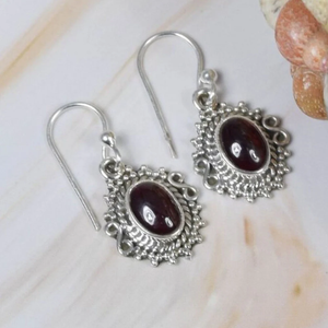 Handmade Wholesale Fashion Jewelry Vintage 925 Silver Garnet <b>Drop</b> <b>Earrings</b> Women's Bezel Set Oval Stone Everyday Wear Jewelry - Product Image 2