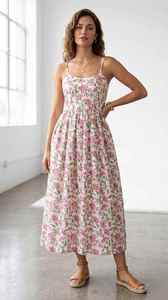 Vestido de Algodón con Estampado Floral Estilo Boho |   Vestido midi fluido con tirantes finos |   Ropa de Verano para Mujer - Product Image 2