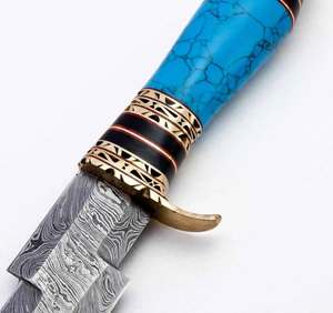 Couteau utilitaire artisanal en acier Damas à lame étagée, manche turquoise, accent en laiton, outil de collection et d'artisanat - Product Image 4
