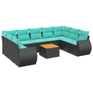 Conjunto de Sofá de Jardín de Ratán Sintético Negro con Cojines, 10 Piezas, Muebles de Exterior de Diseño Contemporáneo - Product Image 2
