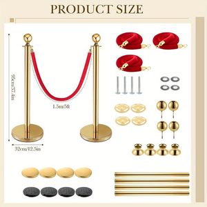 Poteau de délimitation en acier inoxydable de 5 pieds avec corde en velours rouge et poteaux pour corde rouge, avec base à injection de sable, pour barrières de contrôle de foule lors de fêtes - Product Image 2