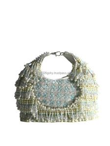 Classic Indian Suede Vintage Bohemian Fashion Lady Flap <b>Clutch</b> <b>Bag</b> Magnetic Closure Hand Embroidery Pearl Beads Stones Half Moon - Product Image 1