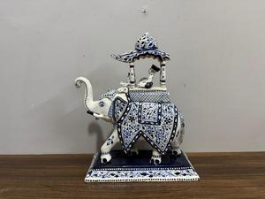 NIRMALA HANDICRAFTS Handcrafted Aluminum Blue Pottery Ambabari <b>Elephant</b> Figurine | Jaipur Blue Pottery Art Deco <b>Decorative</b> - Product Image 5