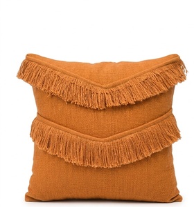 Abstract India Boho Orange Geometric Embroidery Cushion <b>Cover</b> with Frill Border Anti Dust Mite Zipper Closure for <b>Sofa</b> <b>Bed</b> Decor - Product Image 4