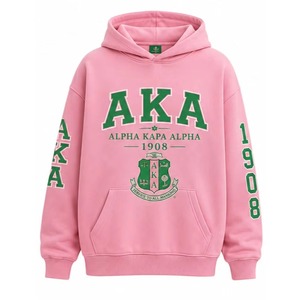 Sweat-shirt à capuche rose respirant Alpha Kappa Alpha pour sororité, imprimé lettres grecques 1908, unisexe, décontracté, pour l'automne - Product Image 3