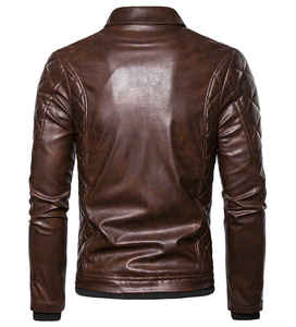 <b>Men</b> <b>Brown</b> PU <b>Leather</b> Moto <b>Jacket</b> With Fur Collar Zipper Closure Winter Outerwear Slim Fit - Product Image 3
