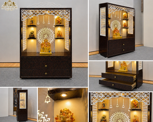 Modern Style Ganesh <b>Mandir</b> for Puja Ghar Teak Wood <b>Mandir</b> With Laser Cut Design Marble Look Teak Wood Pooja <b>Mandir</b> for Home - Product Image 4