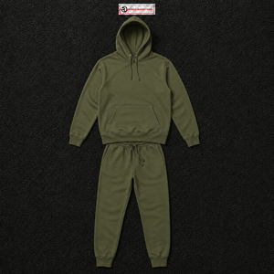 Conjunto de chándal oversize Olive para hombre y mujer, sudadera lisa con capucha y pantalones de chándal de pierna ancha, ropa casual de calle al por mayor - Product Image 5