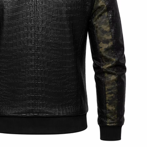 Veste en cuir gaufré croco de haute qualité, veste de motard en cuir véritable, vêtements d'extérieur de luxe pour hommes, sur mesure, vente en gros - Product Image 6