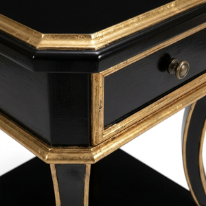 Chinese Style Solid Wood <b>Nightstand</b> with Gold Floral Inlay 1-Drawer Storage Modern Bedroom Furniture - Product Image 3