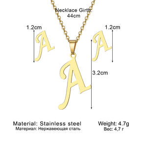 Conjunto <span class=keywords><strong>de</strong></span> Collar y Pendientes Delicados con 26 Letras, Joyería <span class=keywords><strong>de</strong></span> Titanio para Hombre, Acero Inoxidable, Resistente al Deslustre, Colgante con Iniciales Doradas para Mujer - Product Image 5