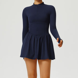 Vestido de tenis personalizado para mujer, manga larga, cuello simulado, corte en A, con pantalones cortos incorporados, sublimado, fabricante OEM - Product Image 3