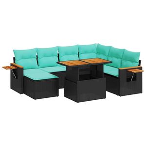 Set di divani da giardino in polyrattan nero da 8 pezzi con cuscini, mobili da esterno per posti a sedere in giardino e cortile - Product Image 4