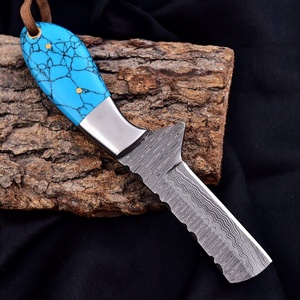 Cuchillo Artesanal de Vaquero para Cortar Toro, Hoja de Acero de Damasco, Mango de Piedra Turquesa Azul - Personalizable OEM para Trabajo en Rancho y Camping - Product Image 4