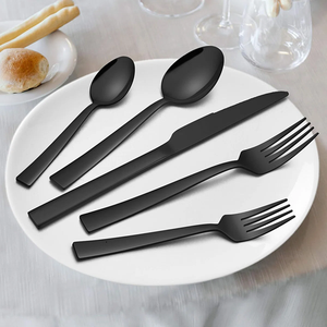 Matte Black Metal Flatware <b>Set</b> Minimalist Design Dishwasher Safe Fork Knife Spoon Catering Cutlery At <b>Cheap</b> Price - Product Image 2