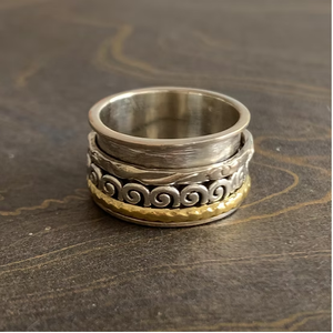 Minimalist Filigree Swirl Fidget <b>Ring</b> 925 Sterling <b>Silver</b> Hammered <b>Spinner</b> Band Handmade Classic Design Jewelry JAIPUR <b>SILVER</b> - Product Image 4