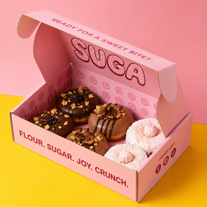 Boîte cadeau en carton ondulé rose personnalisée, boîte à donuts pliable, emballage alimentaire en papier, emballage à emporter pour boulangerie - Product Image 1