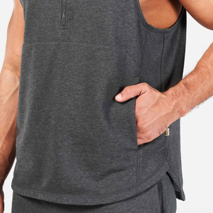Men's Sleeveless Hooded Sweatshirt Half Zip Muscle Tank Gym <b>Workout</b> Cotton Fleece Sportswear Cut Off <b>Hoodie</b> - Product Image 6