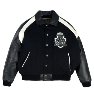 Veste en cuir pour homme, 100% cuir d'agneau, col rabattu, logo sur le devant, coupe-vent, respirante, hiver, Avirex, personnalisée, style streetwear - Product Image 1