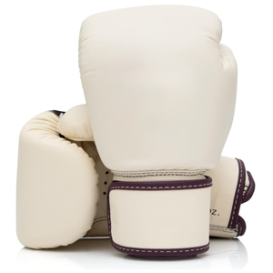 Guantes de Boxeo de Cuero Color Crema con Cierre de Velcro en la Muñeca para Adultos, Equipo de Boxeo - Product Image 1