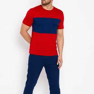 Men's Color Blocked Short Sleeve O-Neck <b>T</b>-<b>Shirt</b> <b>With</b> <b>Pocket</b> Casual Regular Fit Knitted Fabric - Product Image 2