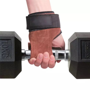 Poignées de paume réglables en néoprène sans doigts, poignée de paume réglable en cuir pour l'exercice avec sangle de soutien noire, couleur jaune - Product Image 4