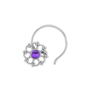 Pendiente de Nariz con Amatista Redonda en Plata de Ley 925, Estilo Indio, para Mujeres y Niñas - Product Image 3