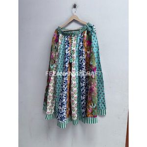 Women's Bohemian <b>Patchwork</b> Floral Print A-Line <b>Skirt</b> Elastic Waist Mid-Calf Length Chiffon Fabric Comfortable Style All Seasons - Product Image 4
