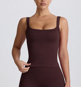 Camiseta sin Costuras para Mujer, Color Chocolate, Tirantes Anchos Fijos, Elástica en 4 Direcciones, para Yoga y Gimnasio - Product Image 6