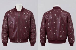 เสื้อแจ็คเก็ตหนังทรงบอมเบอร์สีเขียวมิ้นท์สำหรับผู้หญิง ยี่ห้อ Hamilo ประดับคริสตัลรูปดาวและกลุ่มดาว ซิปหน้าบุด้วยโพลีเอสเตอร์สำหรับฤดูหนาว - Product Image 3