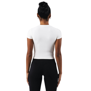 Camiseta de Manga Corta de Doble Capa para Mujer, con Encaje Blanco, Suave y Elástica, para Gimnasio, Yoga, Entrenamiento - Product Image 4
