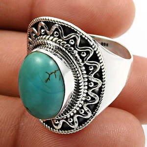 Cute Classic Silver <b>Ring</b> Comes With Natural <b>Turquoise</b> Gemstone Crafted From 925 Sterling Silver For Engagement Or Daily Wear - Product Image 2