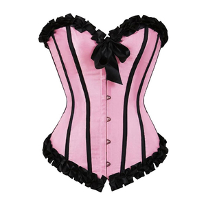 High Quality Ladies' Satin Body Shaper Nylon <b>Corset</b> with Steel Bones Lace Ruffle Decoration OEM Service for Custom Body Shaping - Product Image 1