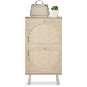Mobile Portascarpe Moderno in MDF e Rattan con 2 Cassetti per Arredamento Casa - Salvaspazio e Regolabile - Product Image 5