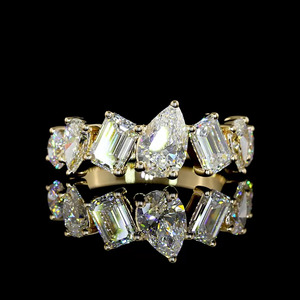 Lab Grown Pear <b>Emerald</b> Cut Diamond Multi Shape Eternity <b>Band</b> <b>Ring</b> 10K 14K 18K Gold 925 935 Silver Prong Set Jewelry - Product Image 1