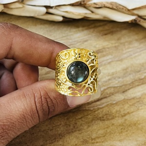High Selling <b>Labradorite</b> Statement <b>Ring</b> Boho Filigree Floral Brass Jewelry For Women’s 18k Gold Plated Floral Band Wholesale - Product Image 6